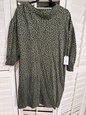 NWT - Olive Green Leopard Print Tunic Dress